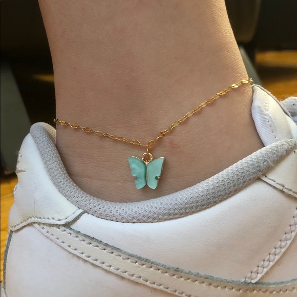 Brandy Melville Jewelry - Gold Lip Chain Blue Butterfly Charm Anklet